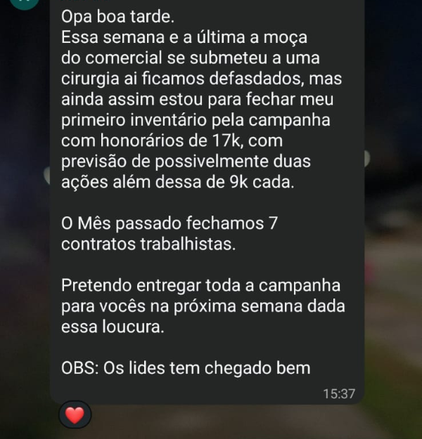 Advogado trabalhista após 2 meses sem fechamentos
